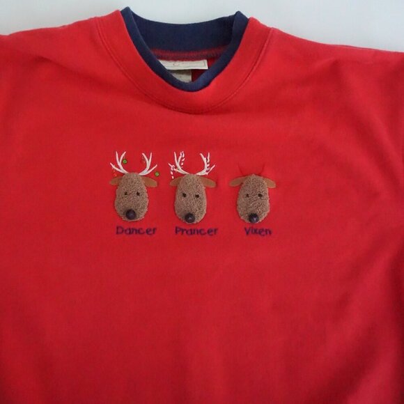 Vintage M&C Sportswear Red Embroidered Reindeer Dancer Prancer Vixen Sweater M - Picture 11 of 11